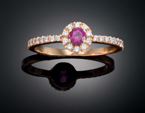 SORTIJA CON RODOLITA Y DIAMANTES EN ORO AMARILLO DE 18 K 