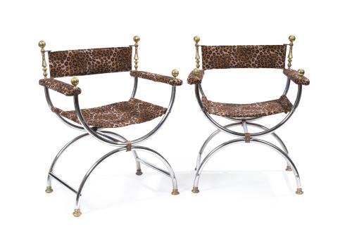 Pareja de sillones Curule, Francia años 60. En metal crom