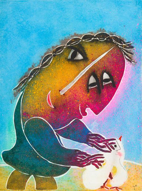 JUAN GARCÍA RIPOLLÉS (Alzira, 1932), Señorita y paloma, Óle