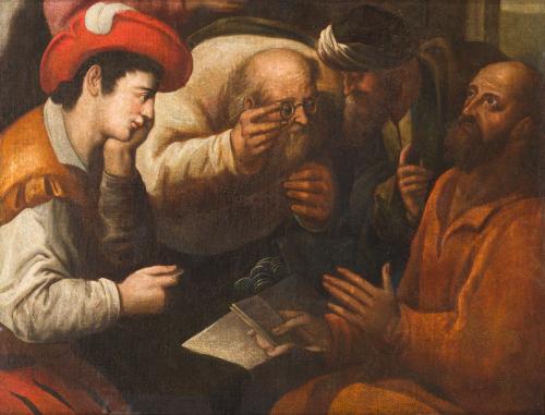 ESCUELA FLAMENCA. Siglo XVII, La vocación de San Mateo, Óle