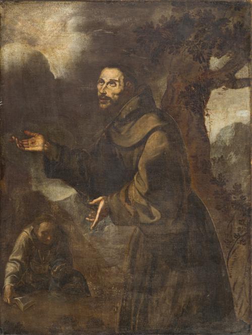 ESCUELA ESPAÑOLA. Siglo XVII, San Francisco reciviendo los 