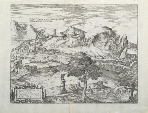 Antiguo plano de Terracina a vista de pájaro", realizado po