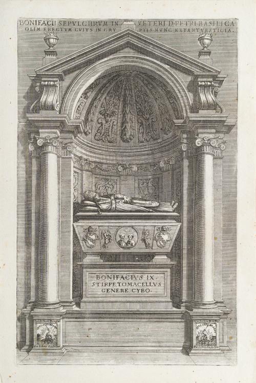 657   -  <p><span class="object_title">6 grabados realizados bajo orden y proyecto de la Numismática Vaticana sobre  las tumbas papales de: Bonifacio IX, Martín V, Eugenio IV, Paulo IV, Urbano VII y Alejandro VI. 1677</span></p>