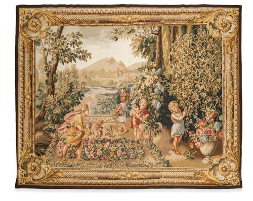 Tapiz manual tejido en taller de alto lizo, firmado M. Stuy