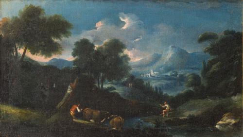 ESCUELA ITALIANA. Segunda mitad del siglo XVII, Paisaje con