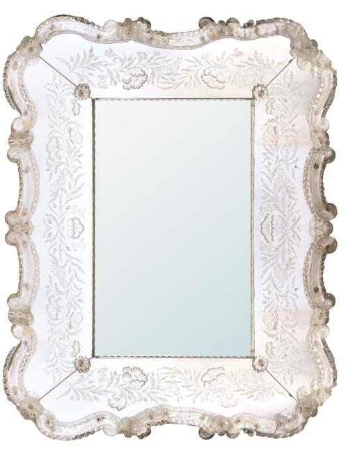 Espejo rectangular de Murano en vidrio soplado y grabado al
