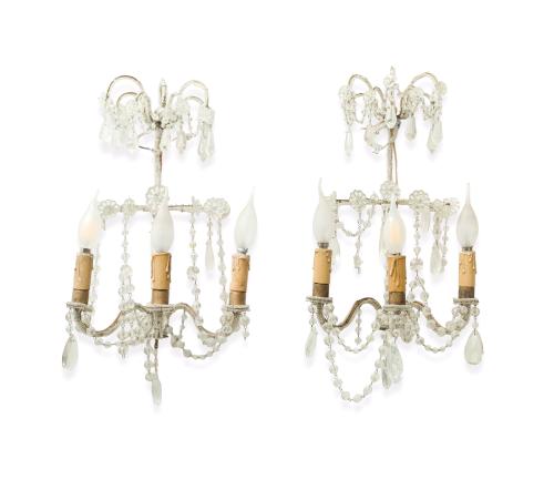 Pareja de apliques de tres luces franceses, S. XIX. 