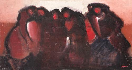 JOSÉ BARCELÓ (Cartagena, 1923-2001), Reunión, Óleo sobre ta