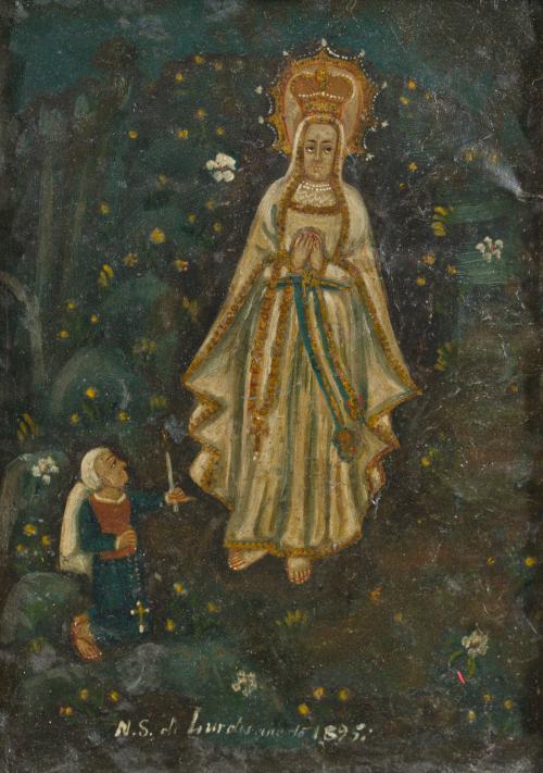 ESCUELA ESPAÑOLA. 1895, Nuestra Señora de Lourdes, Óleo sob