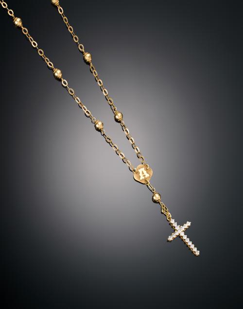 ROSARIO CON CRUZ EN DIAMANTES Y ORO AMARILLO CON VISTAS EN 