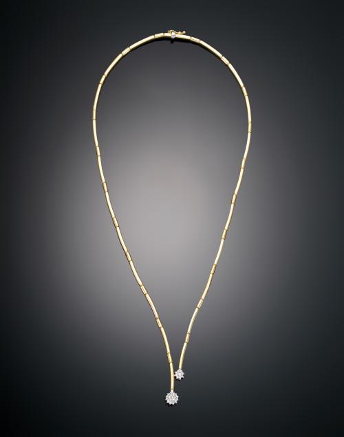 COLLAR BAMBÚ CON DIAMANTES EN ORO AMARILLO DE 18 K Y DETALL