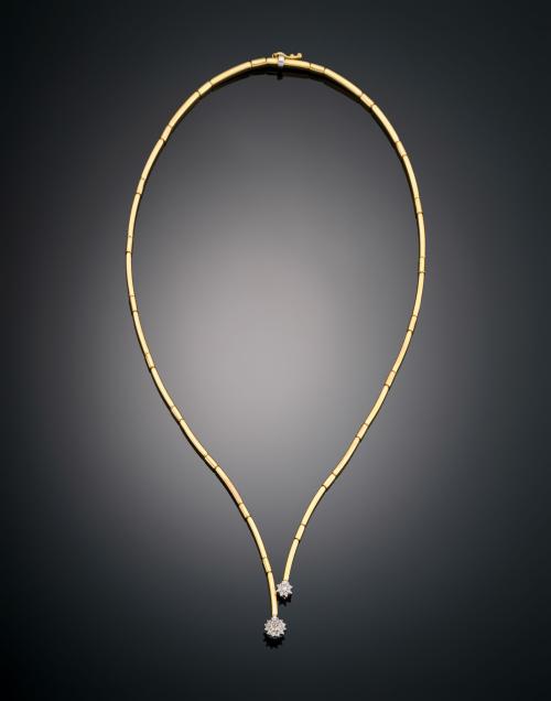 COLLAR BAMBÚ CON DIAMANTES EN ORO AMARILLO Y BLANCO