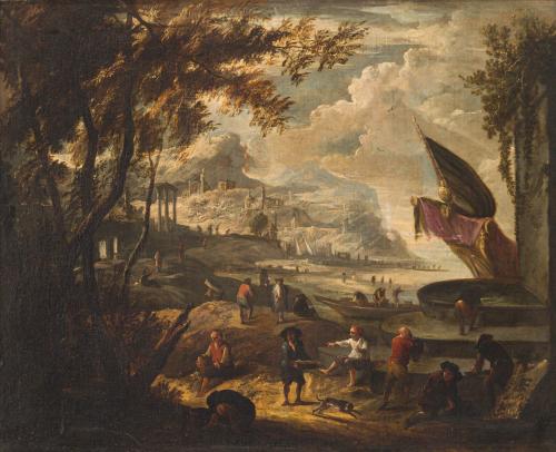 541   -  <p><span class="object_author"> Atribuido a FRANCESCO DA CASTELLO (FRANS VAN CASTEELE) . Segunda mitad del siglo XVII - Paisaje desde un puerto </span></p>