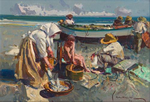 679   -  <p><span class="object_author">EUSTAQUIO SEGRELLES (Albaida, 1936–Valencia, 2025) - Pescadoras en la playa de las Arenas (1994)</span></p>