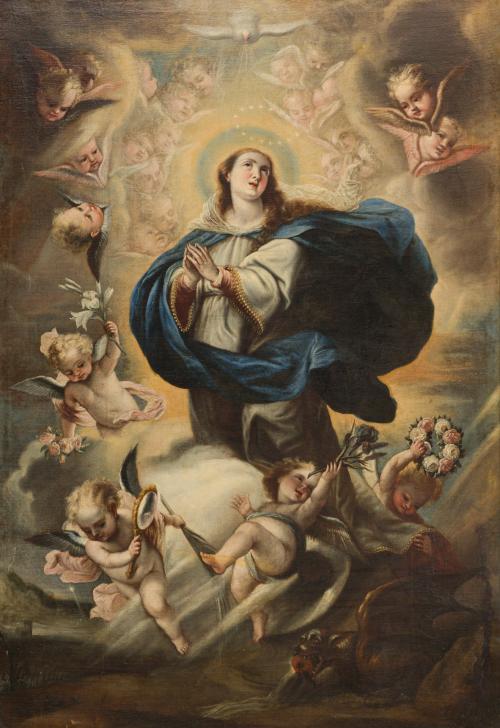505   -  <p><span class="object_author">DISCÍPULO DE MATEO CEREZO (Burgos, 1637-Madrid, 1666). Tercer cuarto del siglo XVII - La inmaculada concepción.</span></p>