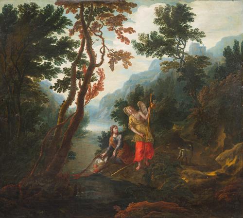 ESCUELA FLAMENCA. Siglo XVII, Pareja de cobres "Tobias y el