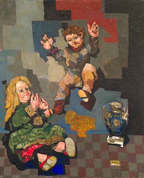 RAFAEL AMEZAGA (Madrid, 1928-1997) , Niños jugando, Óleo so