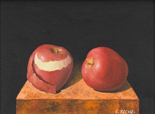 ENRIQUE RECHE (Valladolid, 1965), Dos manzanas, Óleo sobre 