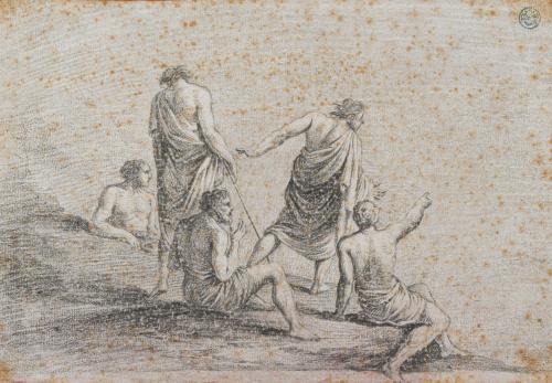 ESCUELA FRANCESA. Siglo XIX, Escena clásica, Carboncillo so