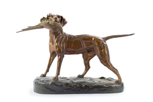 C MASSON (1822-1891)Perro de caza en bronce dorado sobre 