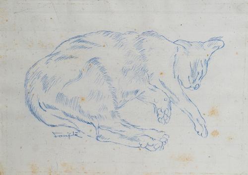 TSUGUHARU FOUJITA (Tokio, 1886 - Zúrich, 1968), Gato dormid