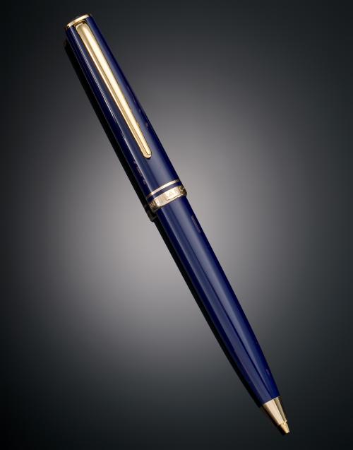 PORTAMINAS MONBLANC EN LACA AZUL, CHAPADO EN ORO 