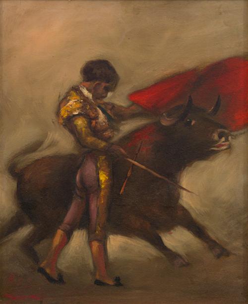 LUIS RIZO (Sevilla, 1957), Escena de Tercio de Muerte, Óleo