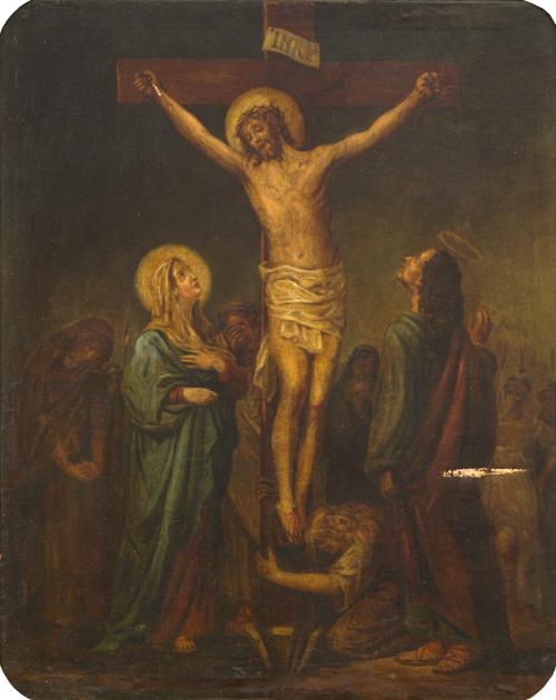 ESCUELA ITALIANA. Hacia 1900, Calvario, Óleo sobre lienzo 