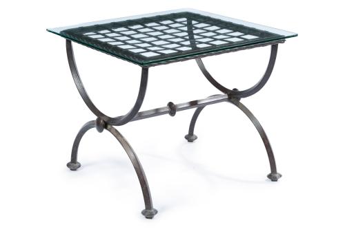 Mesa auxiliar de exterior en hierro forjado y tapa en crist
