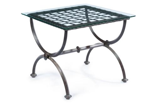 Mesa auxiliar de exterior en hierro forjado y tapa en crist