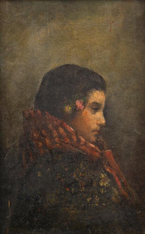 ESCUELA ESPAÑOLA. Siglo XIX, Retrato de gitana, Óleo sobre 
