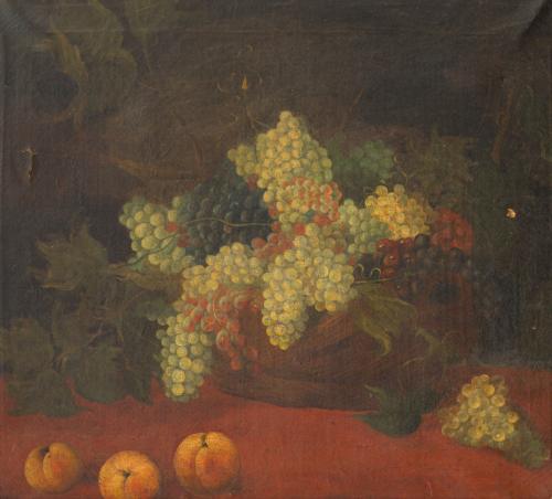 ESCUELA FLAMENCA. Siglo XVII, Bodegón de uvas y melocotones