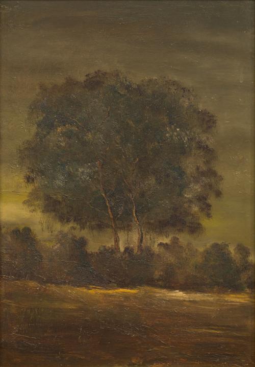 ESCUELA ESPAÑOLA. Siglo XX, Paisaje con bosque, Óleo sobre 