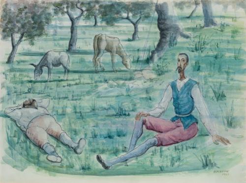 JUAN ESPLANDIÚ ( (Madrid, 1901-1978), El Quijote, Acuarela 