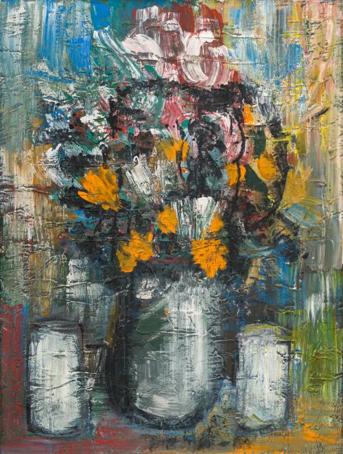 ESCUELA FRANCESA. Siglo XX, Florero, Técnica mixta sobre ta