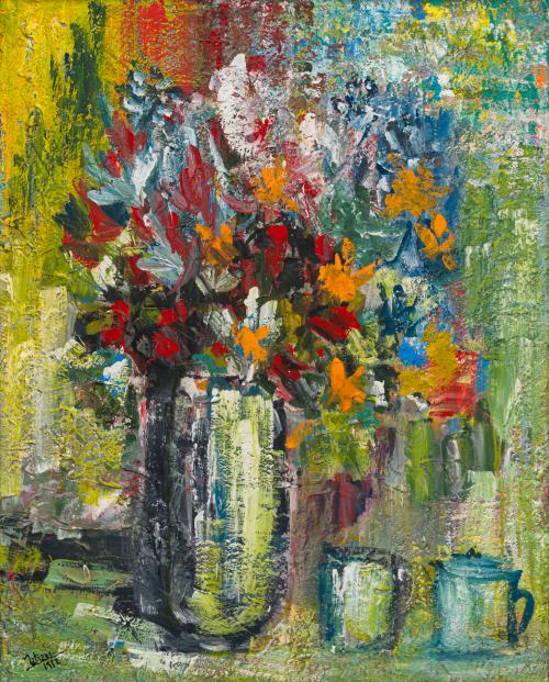 ESCUELA FRANCESA S. XX, Florero , Técnica mixta sobre tablex