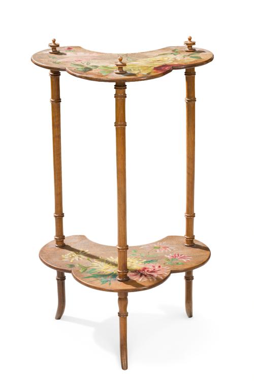 Mesita auxiliar de rinón en madera con decoración floral pi