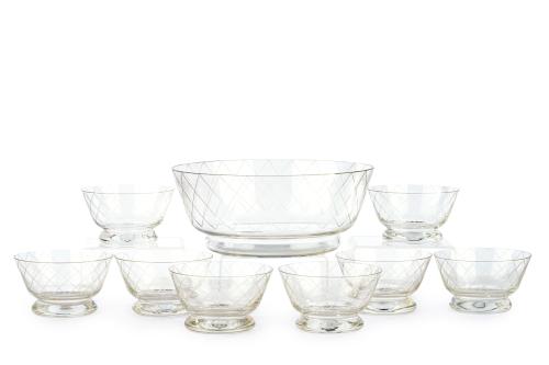 Juego para macedonia en cristal con decoración de retícula 