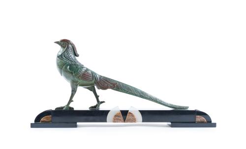 Faisán Art Decó, c. 1930En bronce pavonado, sobre base de