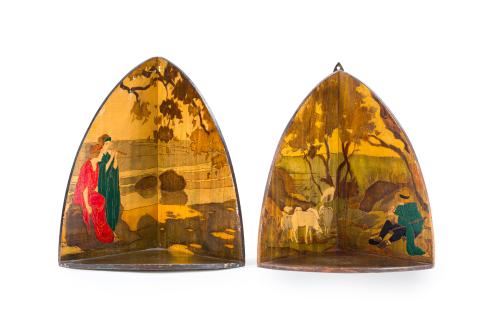 Pareja de esquineras estilo Art Noveau en madera de roble p