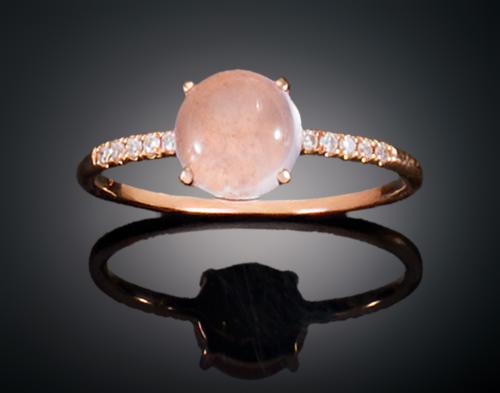 SORTIJA CON CUARZO FUME Y DIAMANTES EN ORO ROSA DE 18 K