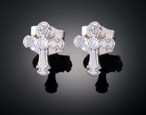PENDIENTES CRUZ CON DIAMANTES EN ORO BLANCO DE 18 KT