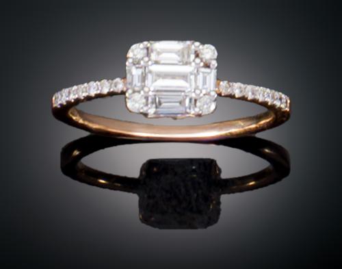 SORTIJA RECTANGULAR CON DIAMANTES EN ORO ROSA DE 18 KT