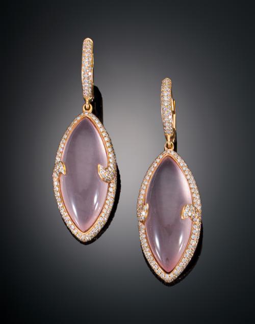 PENDIENTES MARQUISE CON CUARZO ROSA Y DIAMANTES EN ORO ROSA