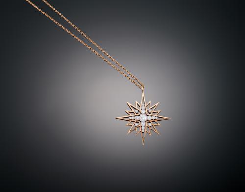 CADENA Y COLGANTE ESTRELLA CALADA CON DIAMANTES EN ORO ROSA