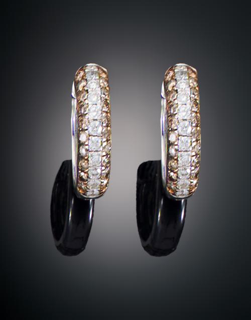 PENDIENTES ESTILO ARO CON DIAMANTES BROWN & WHITE EN ORO BL