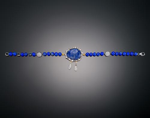 PULSERA CON LAPISLÁZULI Y DIAMANTES EN ORO AMARILO DE 18 K 