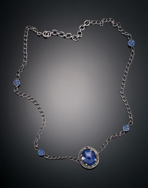 COLLAR CHOKER CON ZAFIRO Y DIAMANTES EN PLATA 