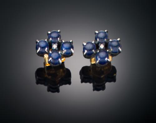 PENDIENTES CRUZ DE ZAFIROS EN ORO AMARILLO DE 18 KT Y PLATA