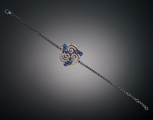 PULSERA ESPIRAL CON ZAFIROS Y DIAMANTES EN PLATA